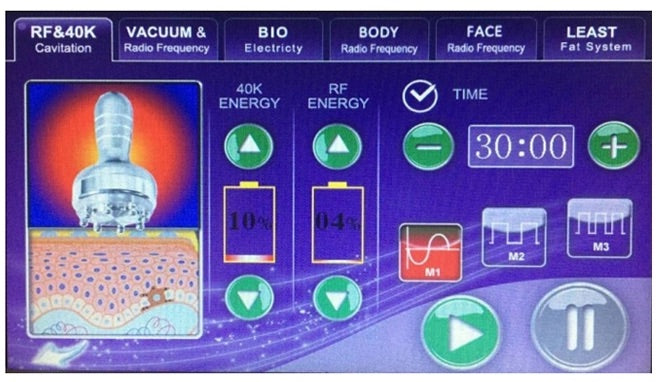 Touch Screen Display of 6 in 1 Cavitation Machine, RF and 40k Cavitation Treatment